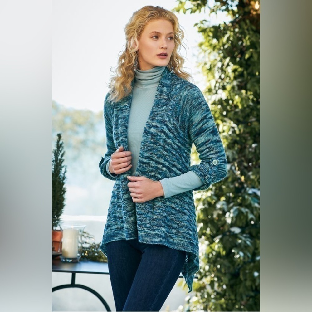 Soft Surroundings Zadie Sweater Topper, Frosted Aqua, Size S